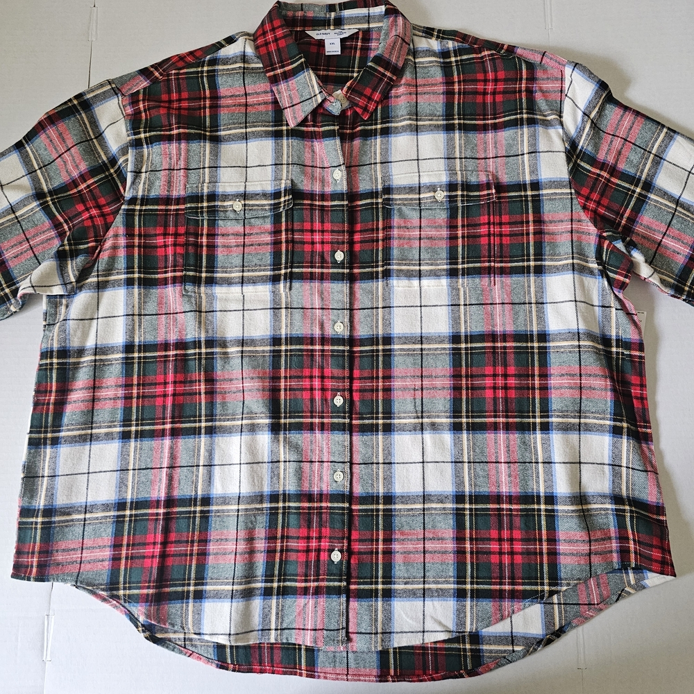 Old Navy The Boyfriend Shirt Size XXL Flannel Button Front Red Plaid NWT - Picture 4 of 10